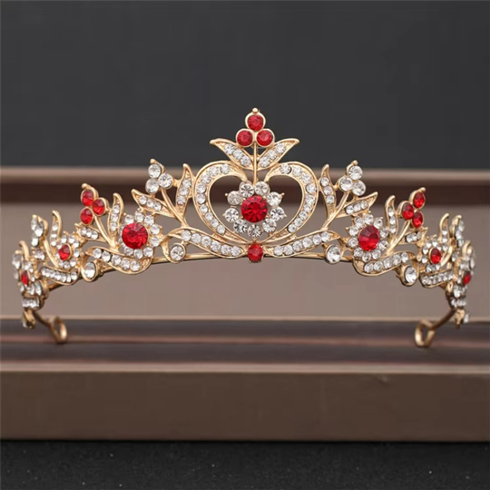 Crystal Apple Tiara Gold/White w/ Red Rhinestone Bridal Jewelry NWT